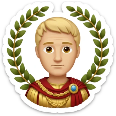 Julius Caesar emoji, side profile, laurel wreath, Roman attire, stylized sticker