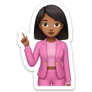 a brown skin teachers with hair that stop at elbpws girl with black straight like hair wearing pink not hot pink 2 piece set teaching up on a board sticker