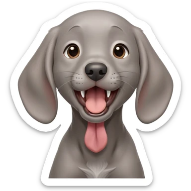 cinematic-cute-yawning-weimaraner puppy-portrait-emoji,-head-tilted-slightly-with-a-dramatic,-wide-open-yawn,-revealing-a-sleek grey fur-with-a-subtle-shimmer,-floppy-ears-slightly-drooping,-round-brown-eyes-barely-open-in-drowsy sticker