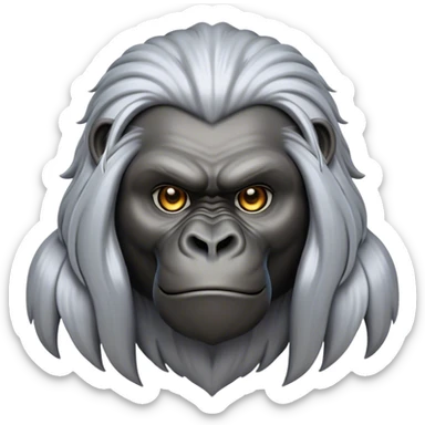 Cinematic Noble mountain Gorilla Portrait Emoji, Poised and majestic, with a powerful, muscular frame accentuated by a distinguished silver mane and piercing, wise eyes, Simplified yet sharp and sophisticated features, highly detailed, glowing with a soft, regal jungle glow, high shine, intelligent and commanding, stylized with an air of imperial strength, focused and resolute, soft glowing outline, capturing the essence of a watchful guardian that feels as though it could step out of the screen with effortless authority! sticker