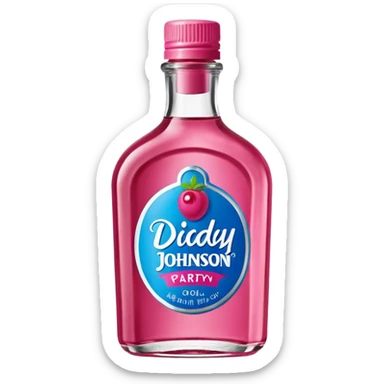 bottle of oil blue top pink outside with logo that says Diddy Party oil Johnson and Johnson  brand with a smiling berry on top sticker
