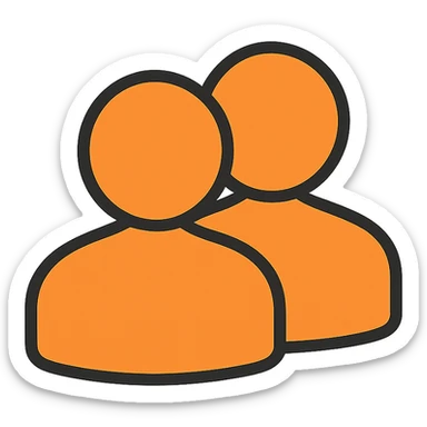 simple icon of a silhouette representing followers: two stylized people side by side, orange color #fe6601, transparent background sticker