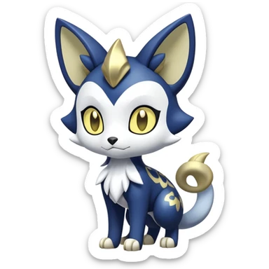 Shiny mExotic Colorfulj Excessive Mysterious Gothic Meowstic-Poochyena-Pokémon-Fakémon-hybrid-creature (full body) with pattern-markings with golden eyes sticker