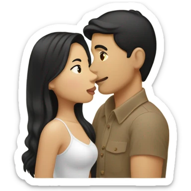 tan skin LAO man with brown eye black hair light fair skin woman kissing  sticker