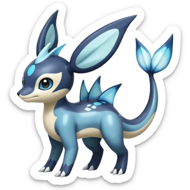 Black and white smooth glossy soft hot Meloetta-Dialga-Orca-Vaporeon-Umbreon-Pokémon-Fakémon-fusion-hybrid-creature (full body), 4-legged,  sticker