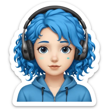 blue haired earringed heaphone wearing girl very very curly long haired sticker