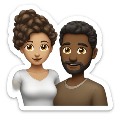 Pareja, una chica de ojos marrones pelo negro liso largo y un chico con pelo castaño rizado de ojos marrones  sticker