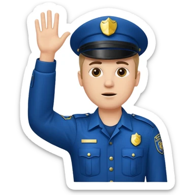 a white police man with one hand up telling the traffic to stop sticker