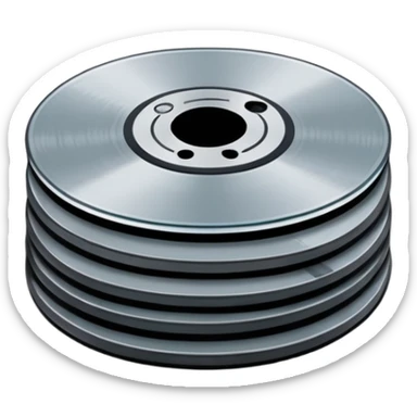 Minimalist emoji-style sticker of a small stack of DVD discs, one cracked, one with burn marks. Top-down view, grayscale and muted tones, flat design, no text. sticker