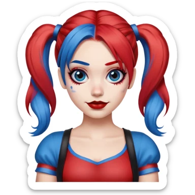 hair styled like Harley Quinn with red and blue pigtails sticker