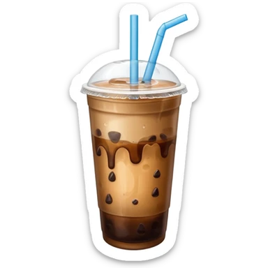  plastic cup of iced coffee with straw. sticker
