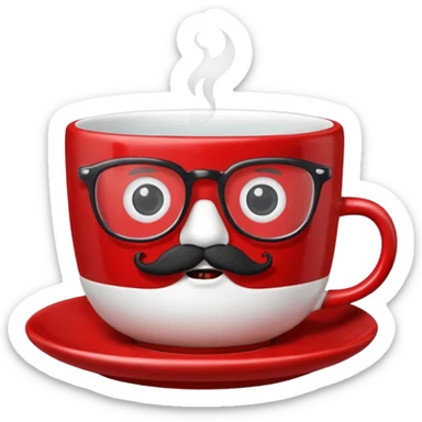 talking teacup red with glassess and mustache sticker