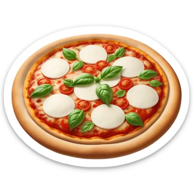 Cinematic Realistic Pizza Napoletana Dish Emoji, depicted as a classic thin‚Äêcrust pizza topped with vibrant tomato sauce, fresh mozzarella, and basil rendered with mouth‚Äêwatering textures and warm natural lighting. sticker