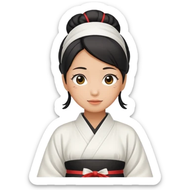 japan mom with black bun wearing white hom kimono and white apron sticker
