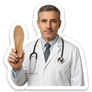 realistic detailed orthopedic doctor holding an orthopedic insole, professional expression sticker