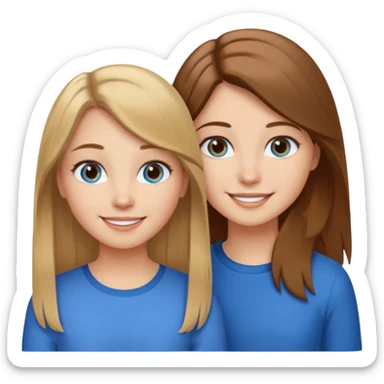 Two girls one with long brown hair and brown eyes the other with short blonde hair and blue eyes sticker