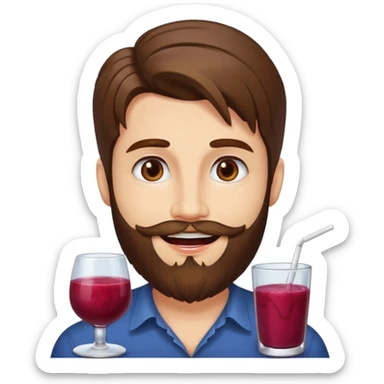 bust man long brown hair brown eyes medium beard white skin with berry juice stained lips grin sticker