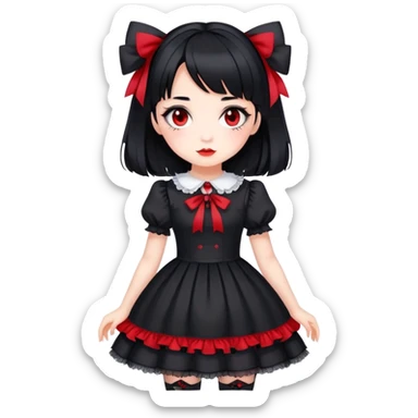 girl in black Lolita dress with black hair and red tips sticker