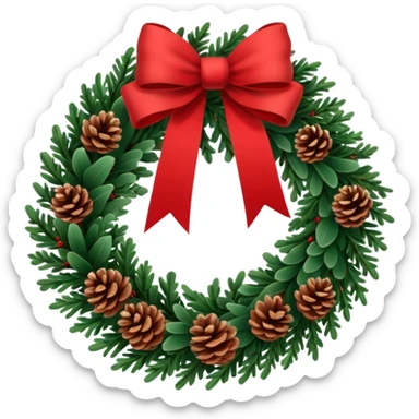 Christmas wreath with long bow and pinecones sticker