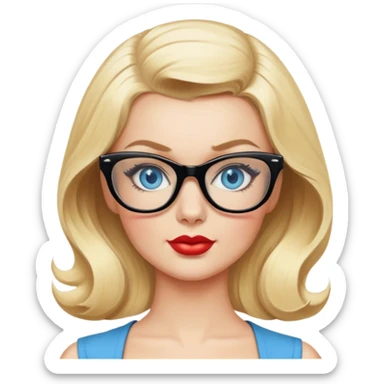 50's pin up,  blonde, black glasses and blue eyes full figure sticker