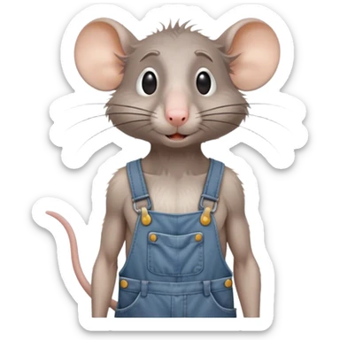 skinny grey-rat disheveled long-nose wearing-overalls no-shirt confused sticker