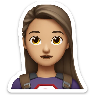 superhero, girl, straight bangs, straight long brown hair, pony tail, brown eyes, hispanic sticker
