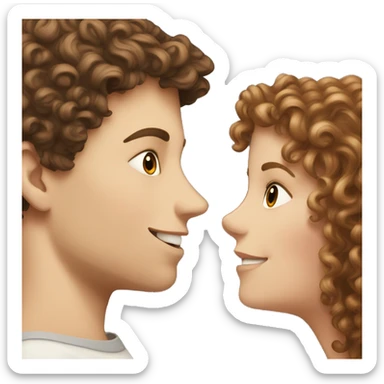 white girl with brown long hair kissing a white boy with short curly brown hair sticker