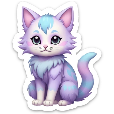 Kawaii dark edgy fantasy pastel ethereal feline fursona animal creature full body sticker