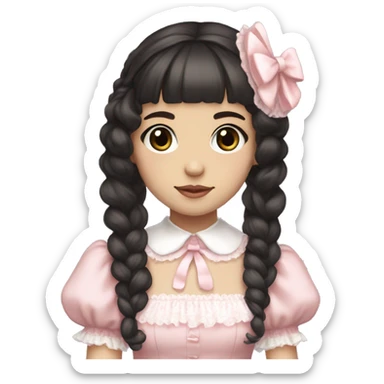 sweet lolita dark hair dark eyes white skin light pink dress sticker