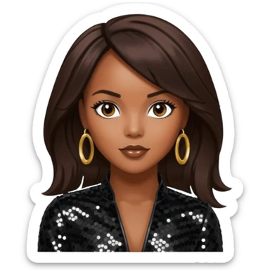 LeToya Luckett with long dark brown hair, black sequin outfit sticker