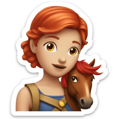 Red head girl with red horse with a blesse   sticker