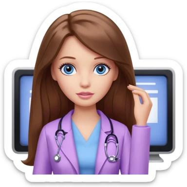 beautiful barbie girl with long brown hair, blue eyes and wearing light purple clothes watching dr who on tv sticker