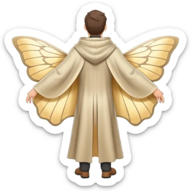 full body man from behind wearing moth wing cloak open back sticker