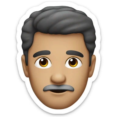 hombre de 40 años muy moreno. Con pelo solamente por los lados color negro. Sin barba, solamente pelilla en la barbilla. ojos marrones y con ojeras  sticker