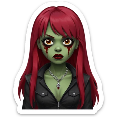 vampira gótica parda zumbi de cabelo longo e vermelho escuro e franja e roupa com decote e batom preto sticker