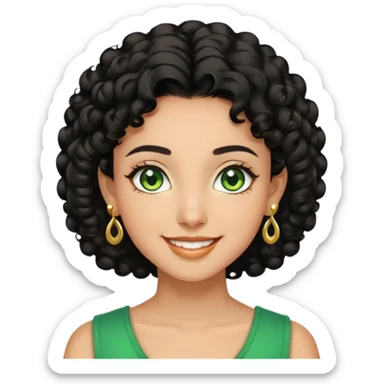 girl showing happiness, medium skin tone, short curly black hair, gold earrings, green eyes Minimal emoji showing happiness, medium skin tone, short curly black hair, gold earrings, green eyes sticker