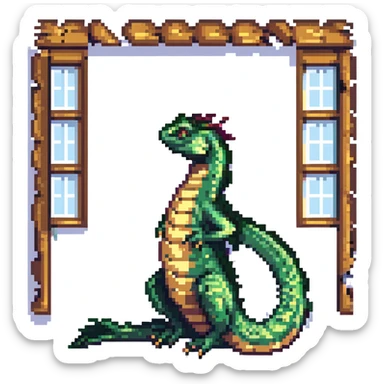 A legendary ancient basilisk reptile coiled around the Windows 11 blue four-square icon, pixel art style, no background. sticker