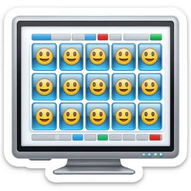 Create an emoji for UX/UI design. Show a computer screen displaying a user interface with buttons, sliders, and a design grid. Include elements like a cursor or design tool to symbolize the design process. Use modern, professional colors. Make the background transparent. sticker