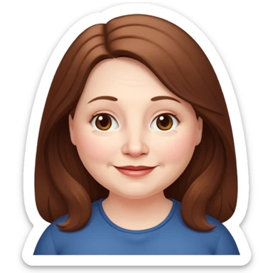 50 yr old white woman pale long brown hair small smile chubby sticker
