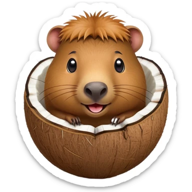 Capybara face on a coconut shell body with tiny legs sticking out sticker