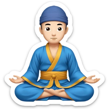 Tibetan monk in Asian hat floating in lotus pose in blue kimono sticker