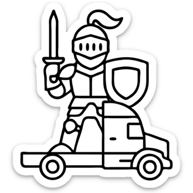 Transform Casper the ghost into a medieval knight in armor, much larger than the white semi truck, outlined icon style with transparent background. sticker