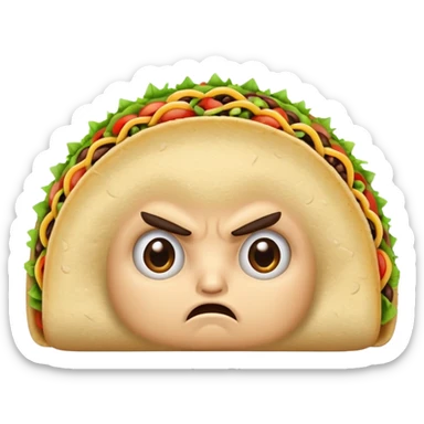 cute angry taco with furrowed brows and small frown, minimal details, simple background sticker