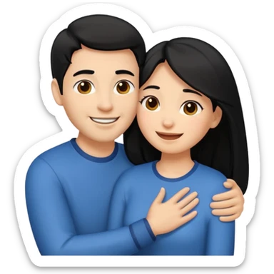 An emoji of a happy couple, the woman has long black hair and a light brown skin tone, while the man has short black hair and a white skin tone. They are in a romantic pose, expressing love and joy with warm facial expressions and affectionate gestures. sticker