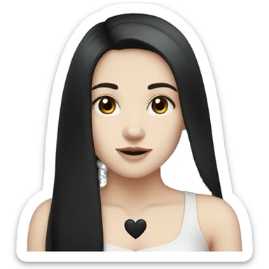 Pale girl with long black hair with black heart  sticker