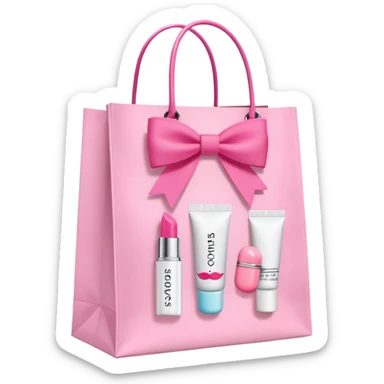 A Sephora shopping bag with a pink preppy lip balm and Summer Fridays branding peeking out, pink and bows summery sticker