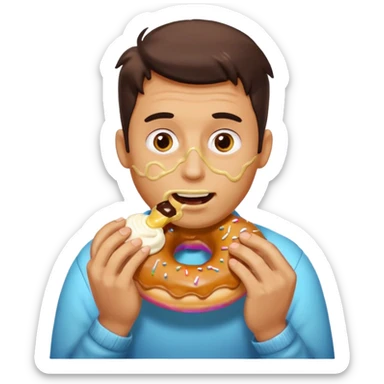 A man messily eating a filled donut, the donut is filled with Boston cream and it’s making a mess everywhere sticker