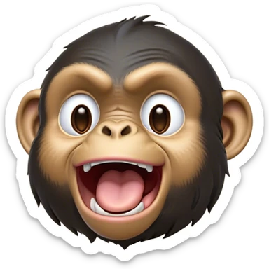 Cinematic Cute Yawning Chimpanzee Portrait Emoji, Head tilted slightly with a dramatic, wide-open yawn, showcasing a gently textured face with half-closed, drowsy eyes and an open, relaxed expression, Simplified yet irresistibly adorable features, highly detailed, glowing with a soft, cozy glow, high shine, relaxed yet expressive, stylized with a dash of whimsical primate charm, soft glowing outline, capturing the essence of a drowsy yet affectionate guardian that seems ready to stretch out for a nap! sticker