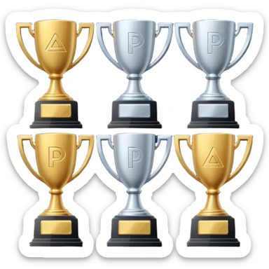 PlayStation trophy icons in PS5 style, flat minimalist UI, platinum, gold, silver, and bronze trophies displayed vertically with numbers next to each icon, dark background, official PlayStation design, clean and modern interface, similar to PSN profile trophies layout.” sticker