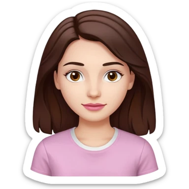 Tom de pele: clara com fundo rosado
Cabelos: longos, castanho escuro, levemente ondulados
Sobrancelhas: bem definidas e cheias
Olhos: castanhos claros (podem ser destacados com brilho)
Traços marcantes: lábios cheios e sorriso suave sticker